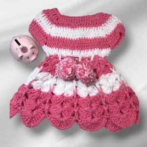 Infant Crochet Handmade Pink White Dress Brand New Size 0-3 Months